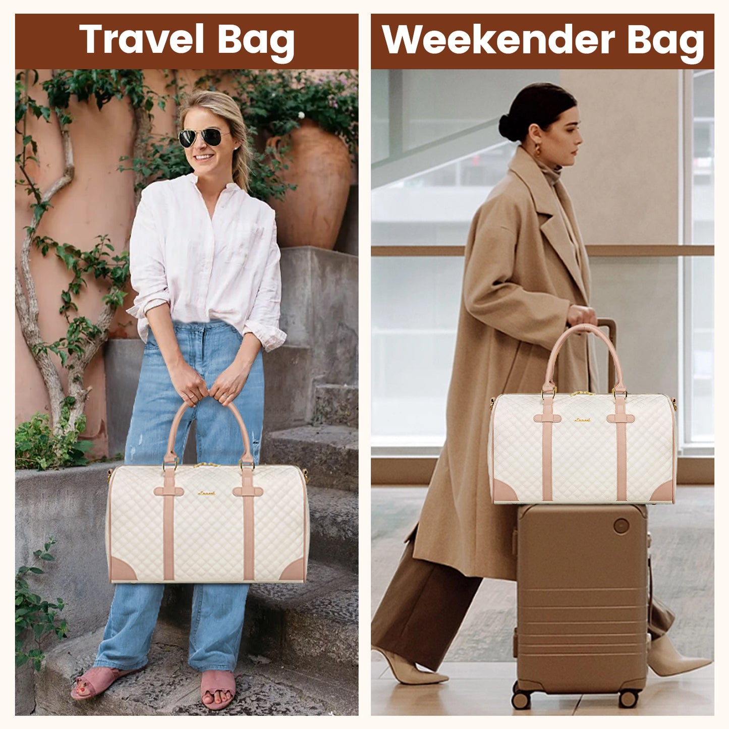 Buy MyneeMoe Lovevook All-in-One 3-Piece Beige & Pink Travel Set for Weekend Escapes - Travel & Tote Bags at MyneeMoe Online In India