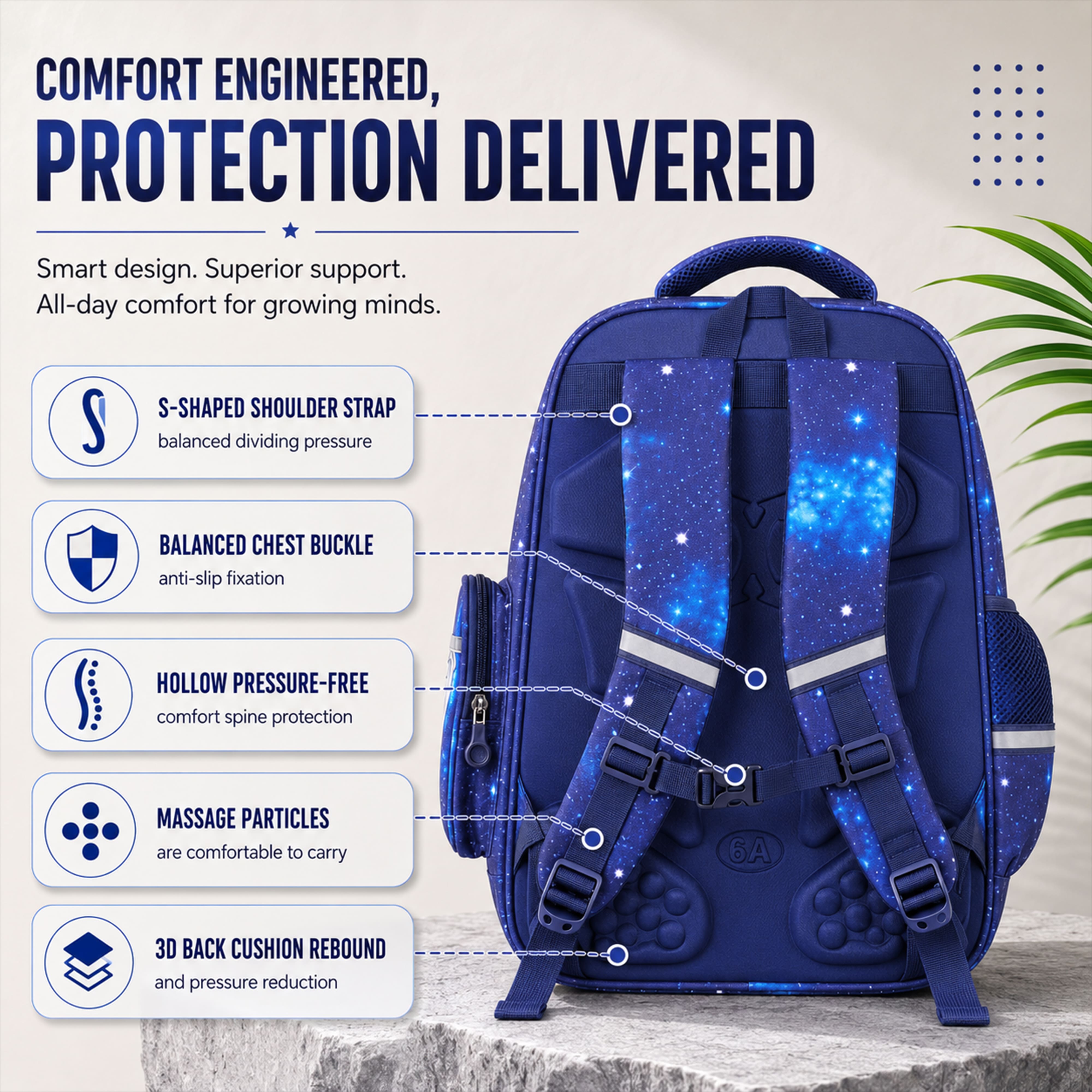 Brainy Bundle Galaxy Kids Backpack – Durable, Stylish & Spacious School Bag (Blue)