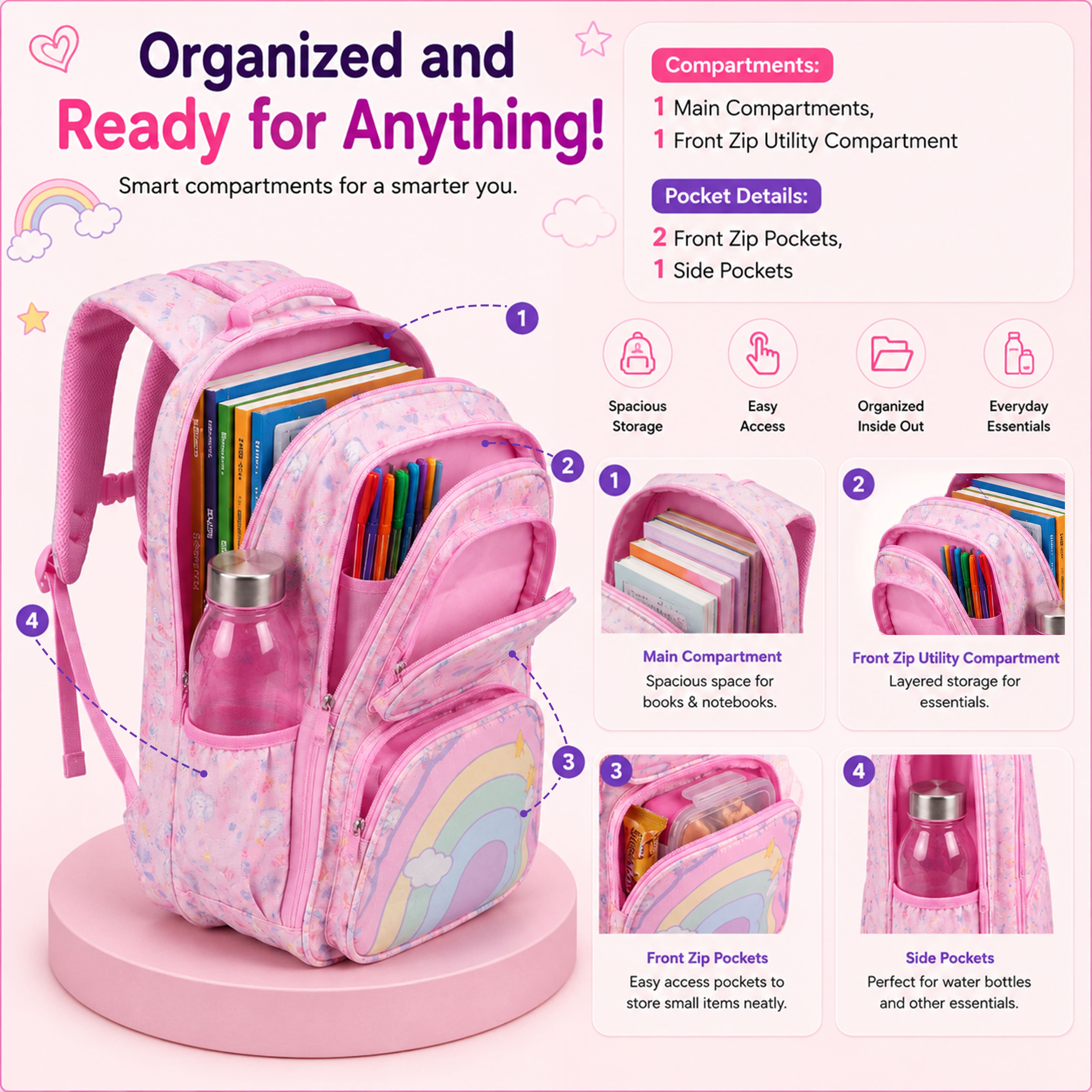 Buy MyneeMoe Rainbow Blossom School Backpack - Stylish, Durable & Waterproof Backpack - School Bag at MyneeMoe Online In India