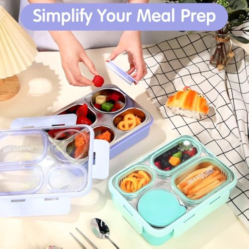 Hearty Meal 4 Compartment Stainless Steel Bento Lunch Box with Bowl