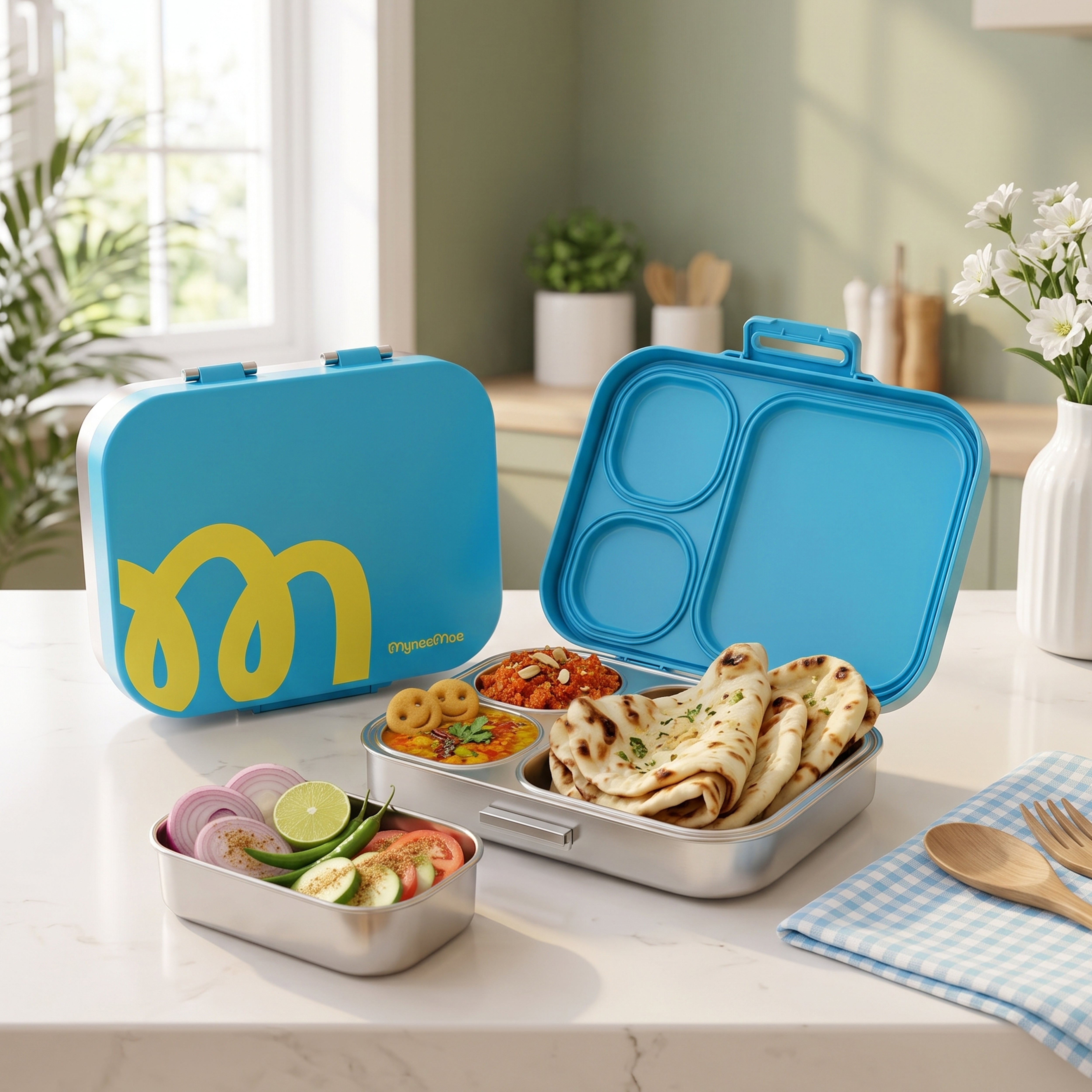 Buy MyneeMoe Cubix Stainless Steel Bento Lunch Box - Signature Blue - at MyneeMoe Online In India