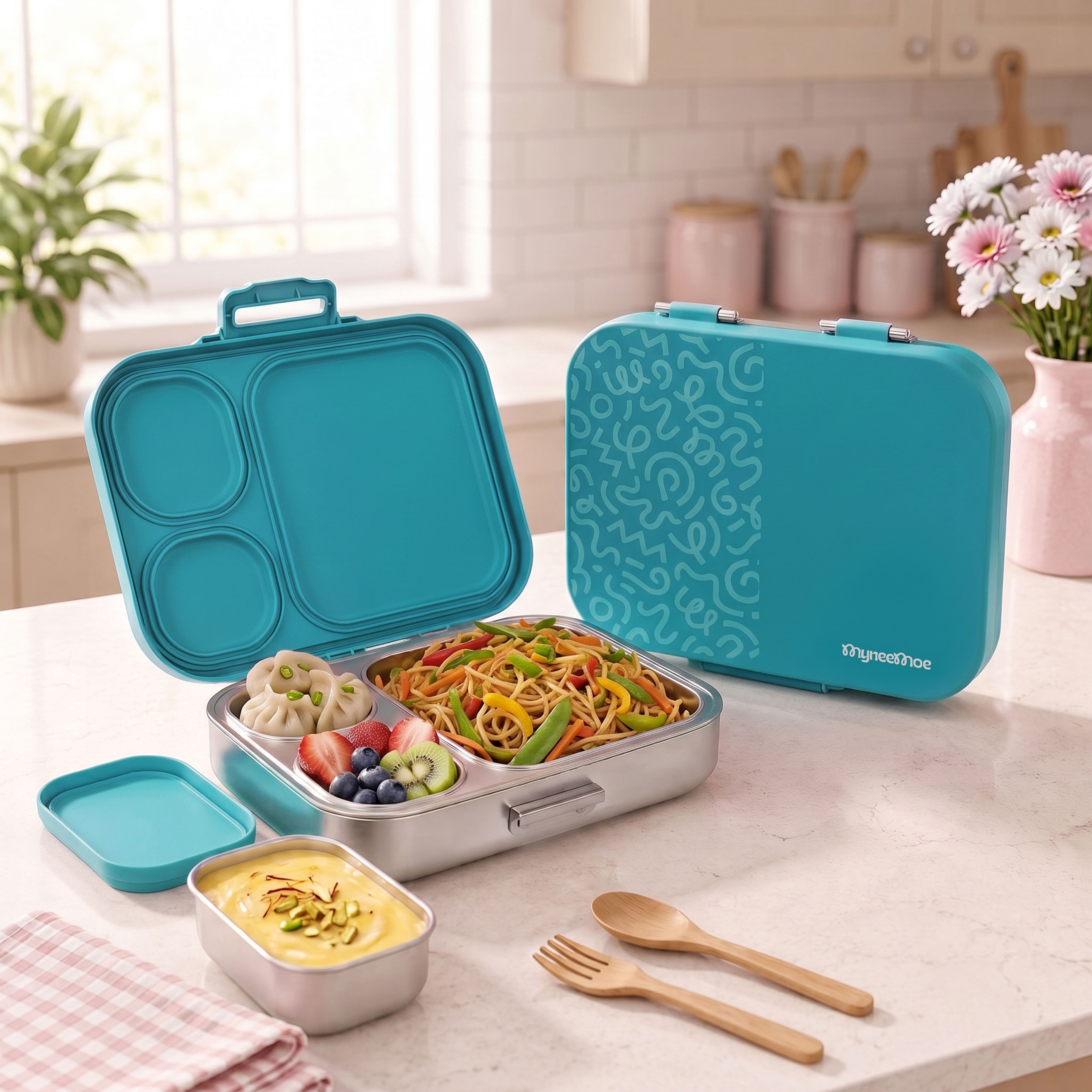 Buy MyneeMoe Cubix Stainless Steel Bento Lunch Box - Abstract Blue - at MyneeMoe Online In India