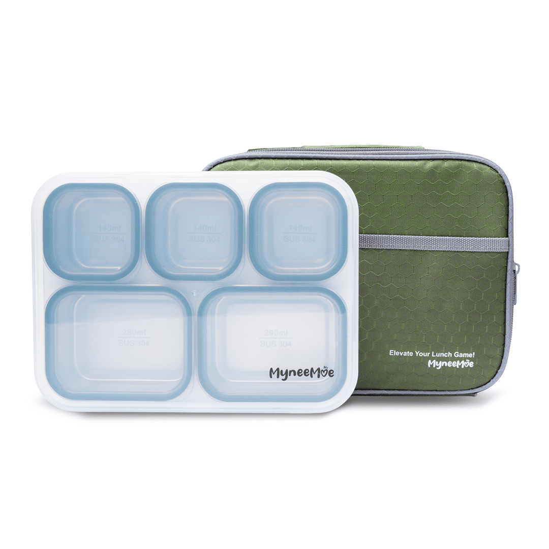 Buy MyneeMoe Meal Station 5 Compartment Stainless Steel Bento Lunch Box with Bag Green - Bento Lunch Box at MyneeMoe Online In India