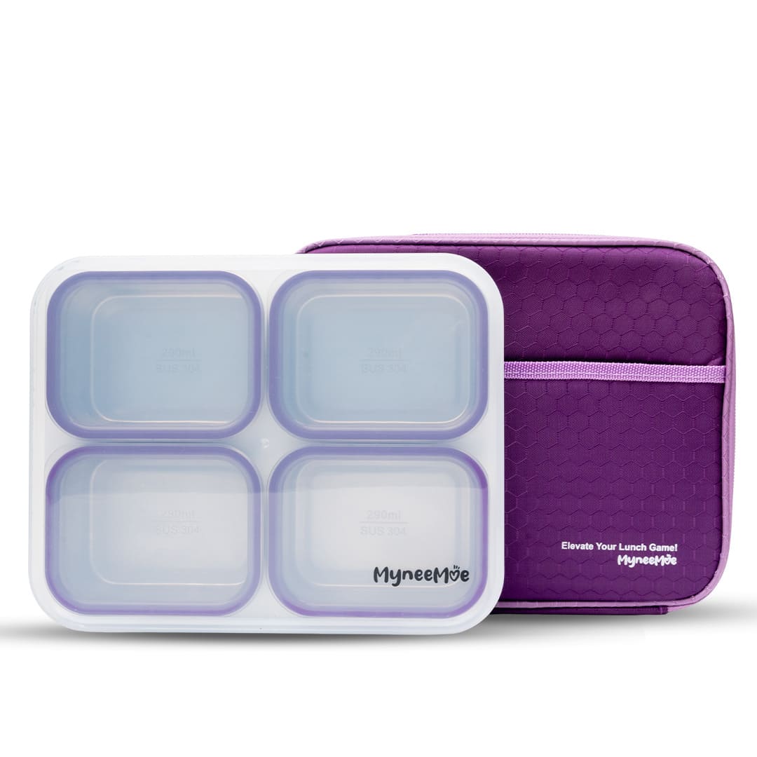 Buy MyneeMoe Meal Station 4 Compartment Stainless Steel Bento Lunch Box with Bag Purple - Bento Lunch Box at MyneeMoe Online In India
