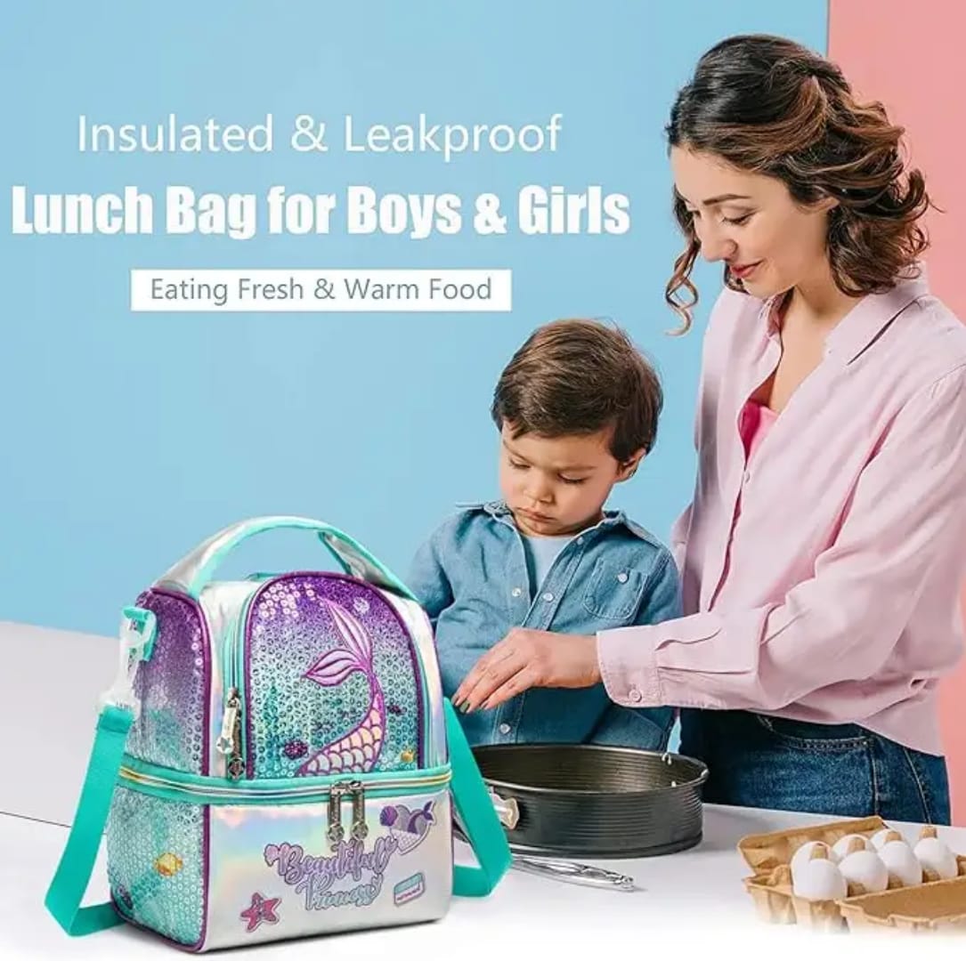 Buy MyneeMoe FrescoPack Insulated Lunch Bag – Double Compartments, Waterproof & Stylish (White Feather) - Lunch Bag at MyneeMoe Online In India