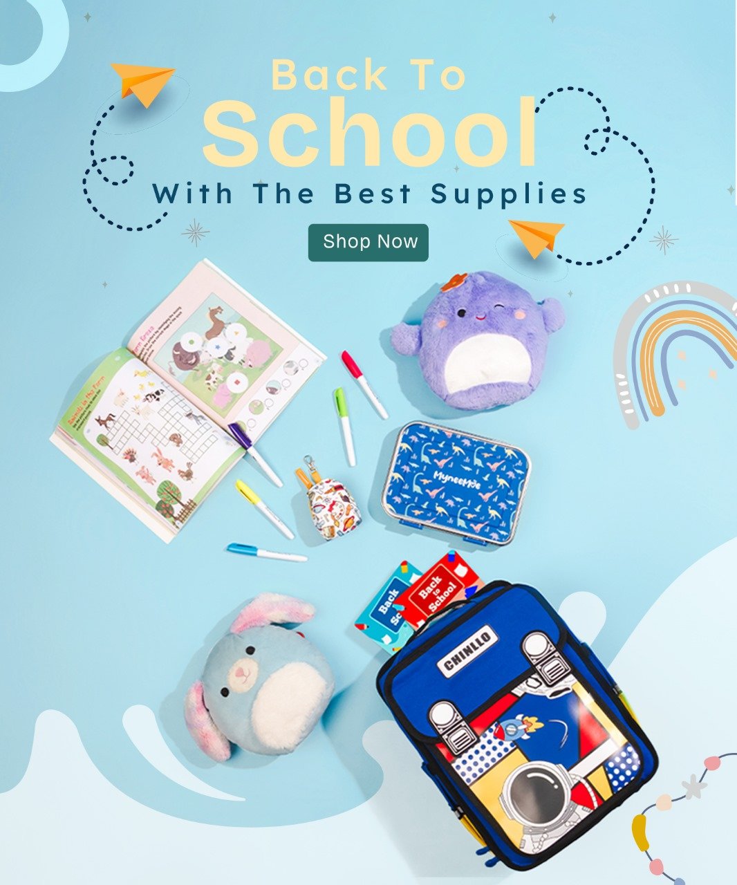 MyneeMoe Back To School Banner with School Backpacks & Tiffin box with bag