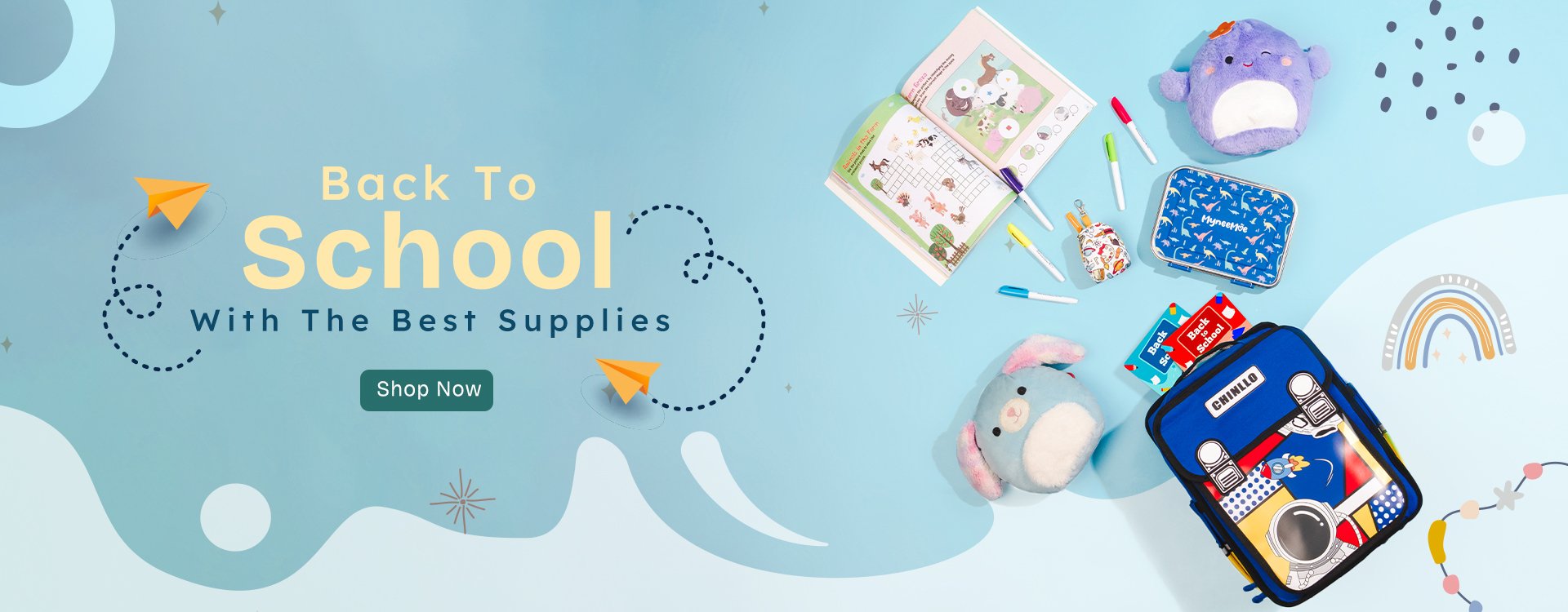 MyneeMoe Back To School Banner with School Backpacks & Tiffin box with bag