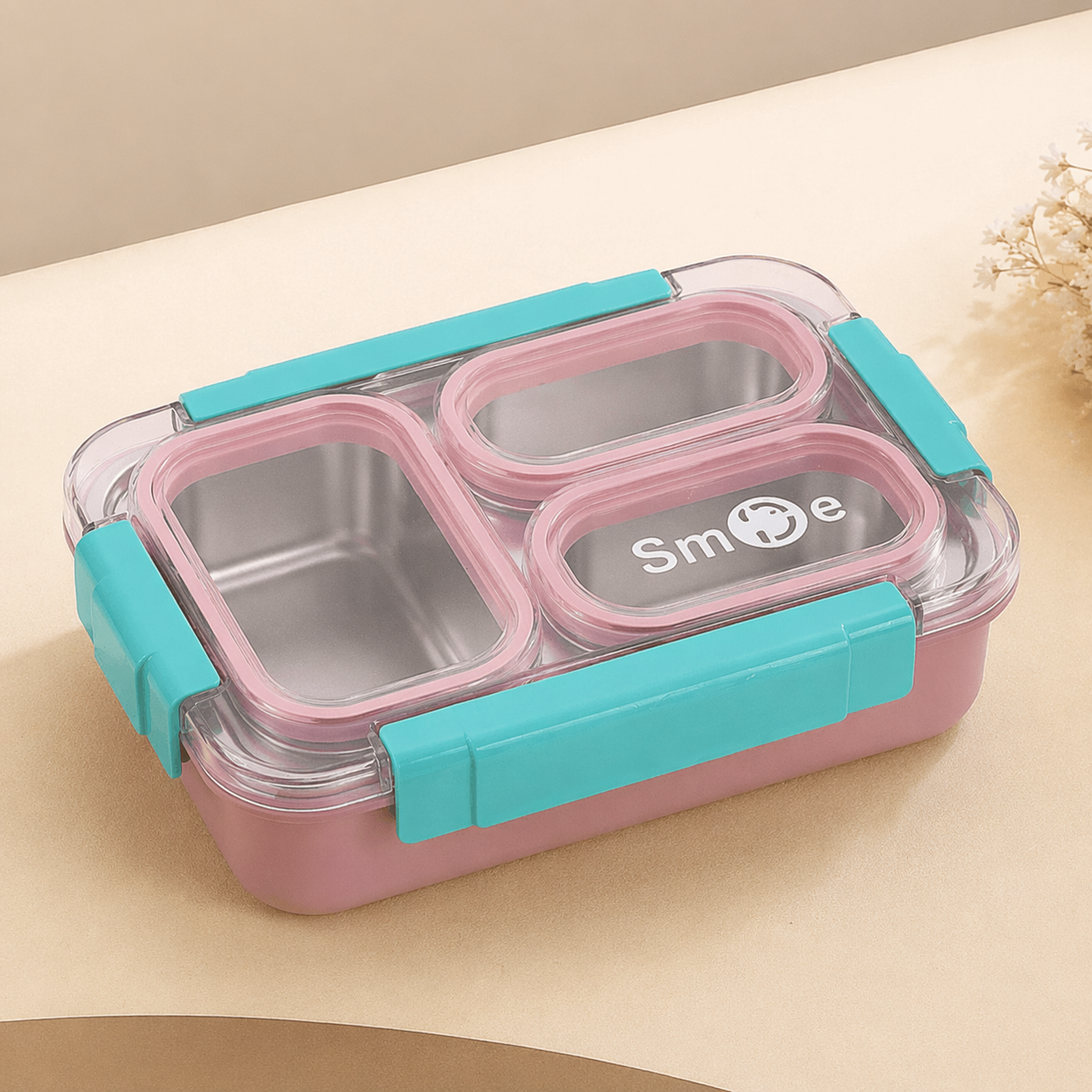 Buy MyneeMoe Toki Buffet 3 Compartment Stainless Steel Bento Box with Cutlery Pink & Blue - Bento Lunch Box at MyneeMoe Online In India