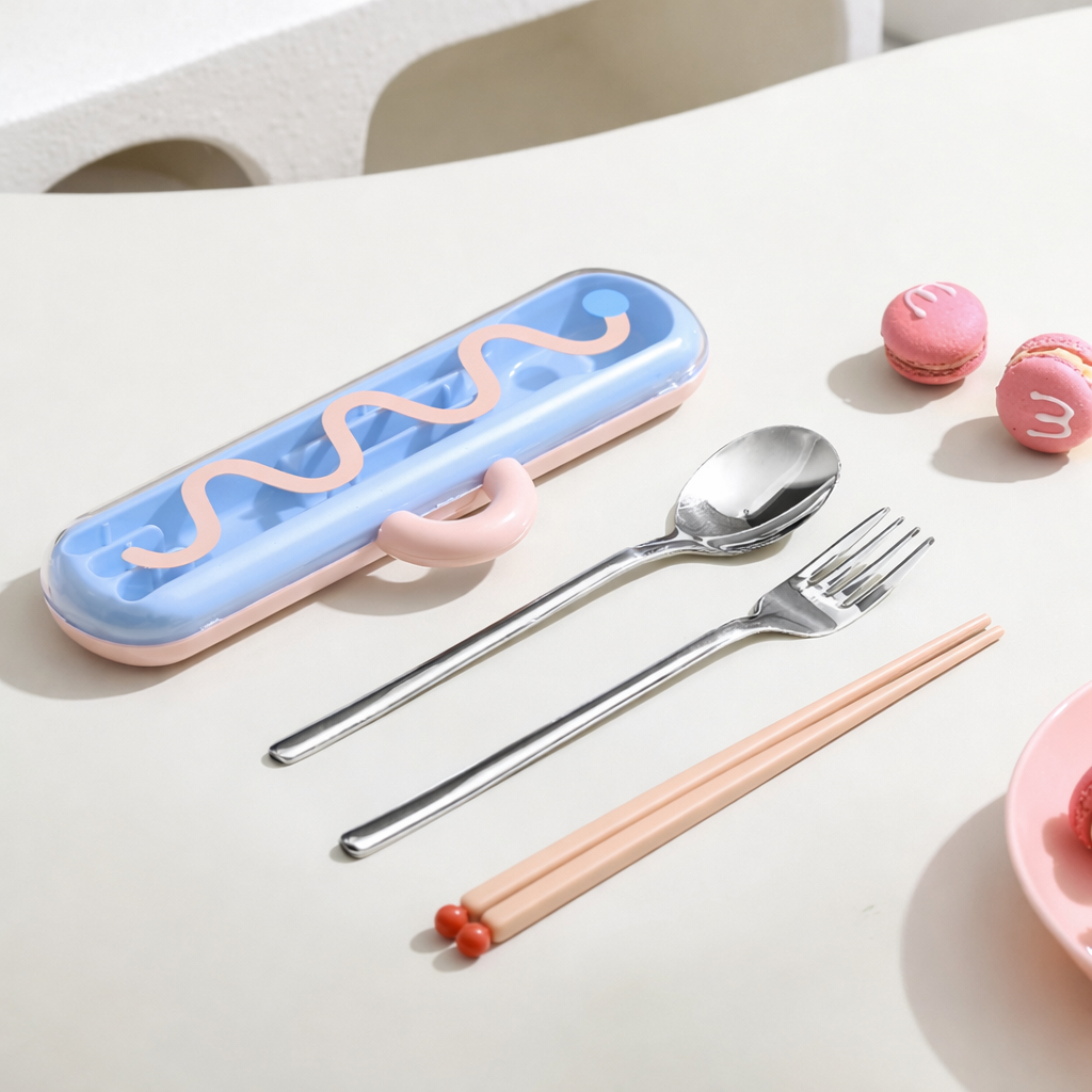 Buy MyneeMoe GoBite Travel Cutlery Set – Spoon, Fork & Chopsticks in Cute Case Blue - Cutlery Set at MyneeMoe Online In India