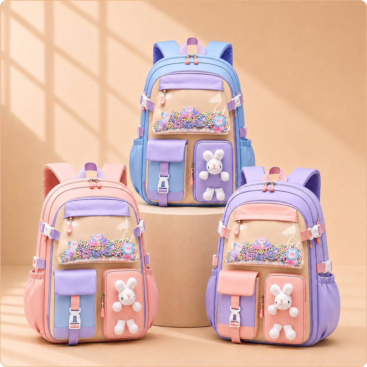 Soft Pastel Bunny Girls Backpack – Durable, Stylish & Spacious School Bag (Age 7-11Y)