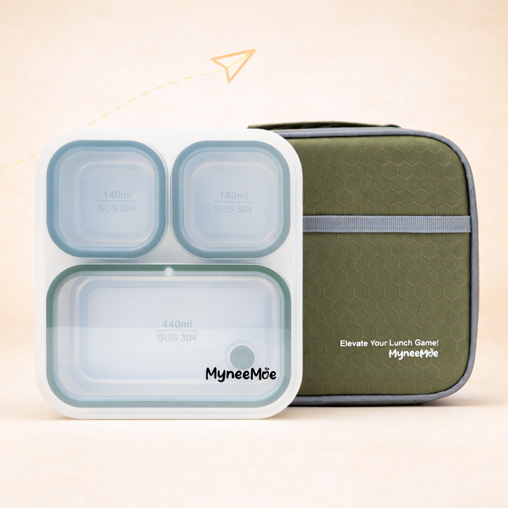 Meal Station 3 Compartment Stainless Steel Bento Lunch Box with Bag