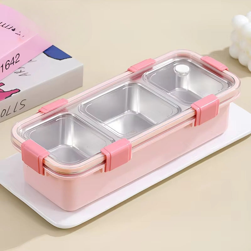 Buy MyneeMoe TreatTrunk Premium 3 Compartment Stainless Steel Snack & Meal Box Pink - Lunch Box at MyneeMoe Online In India
