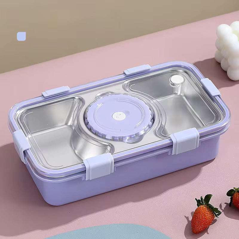 Buy MyneeMoe Bento Buddy 3 Compartment Stainless Steel Lunch Box with Bowl – For Solid Food Purple - Bento Lunch Box at MyneeMoe Online In India