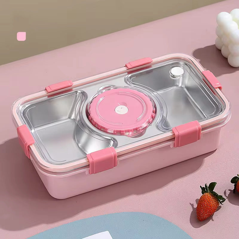 Buy MyneeMoe Bento Buddy 3 Compartment Stainless Steel Lunch Box with Bowl – For Solid Food Pink - Bento Lunch Box at MyneeMoe Online In India