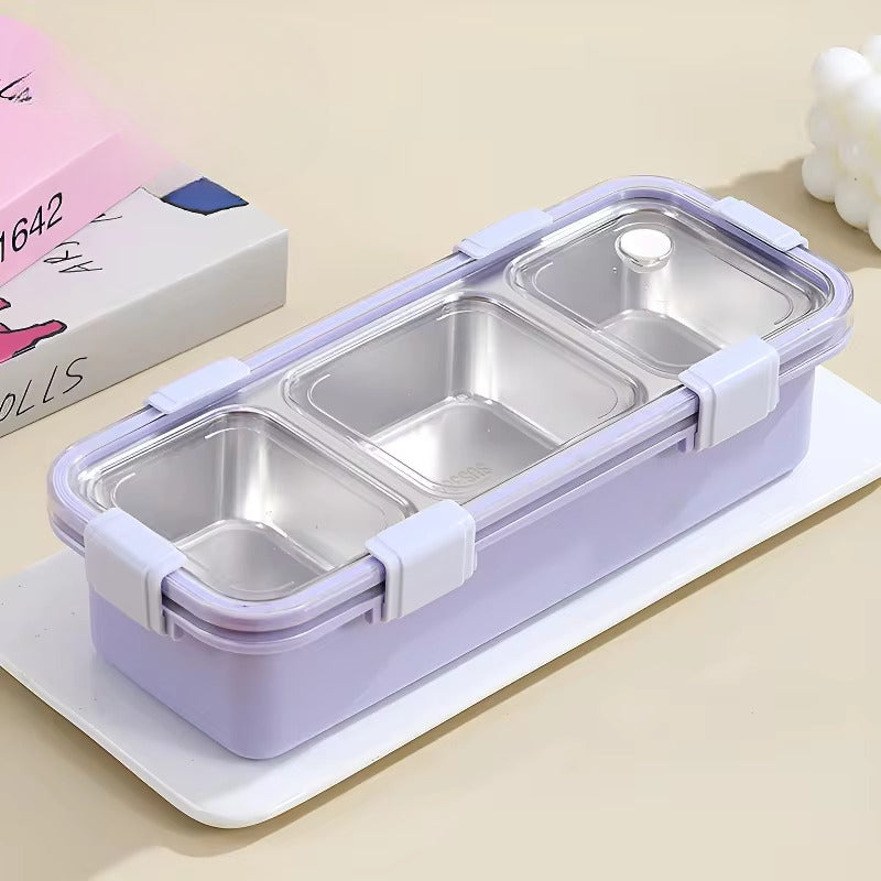 Buy MyneeMoe TreatTrunk Premium 3 Compartment Stainless Steel Snack & Meal Box Lavender - Lunch Box at MyneeMoe Online In India