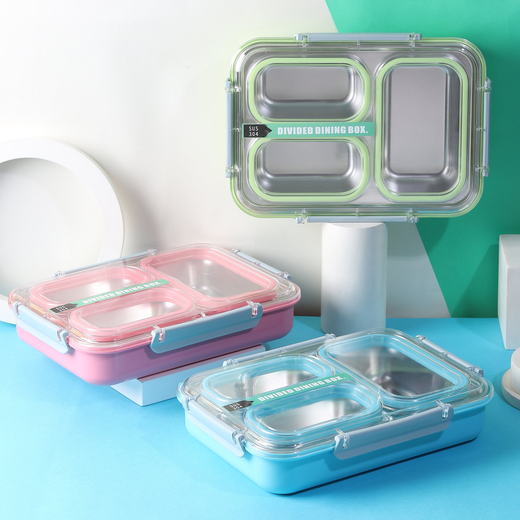 Buy MyneeMoe Stylish Stainless Steel Bento Lunch Box with 3 Compartments & Spill-Proof Design - Bento Lunch Box at MyneeMoe Online In India