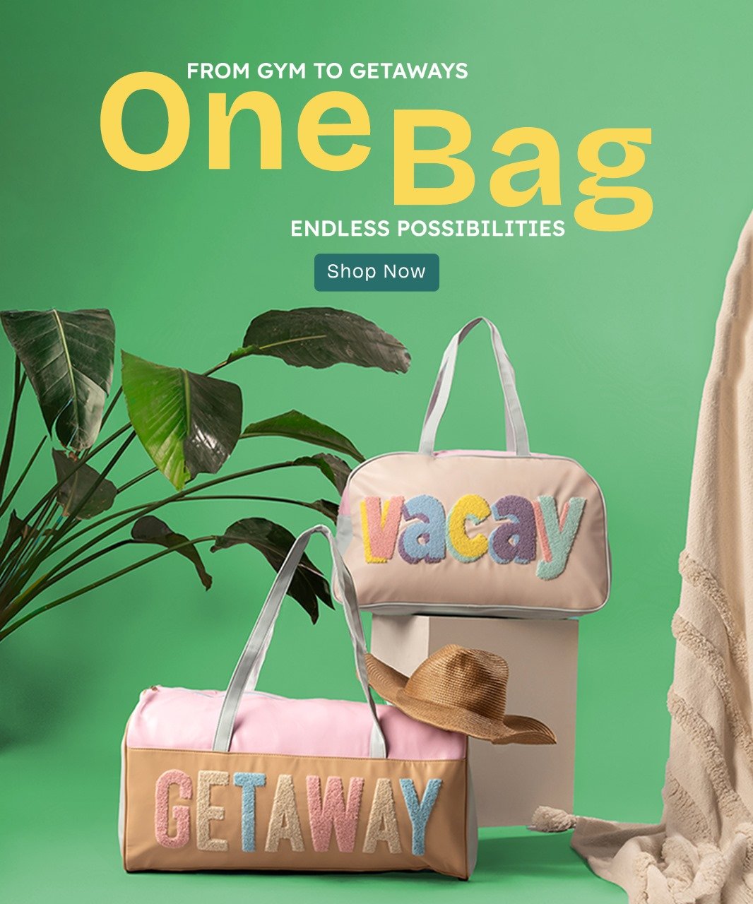 MyneeMoe Travel & Duffle bags with Vacay & Getaway text styled for Travel