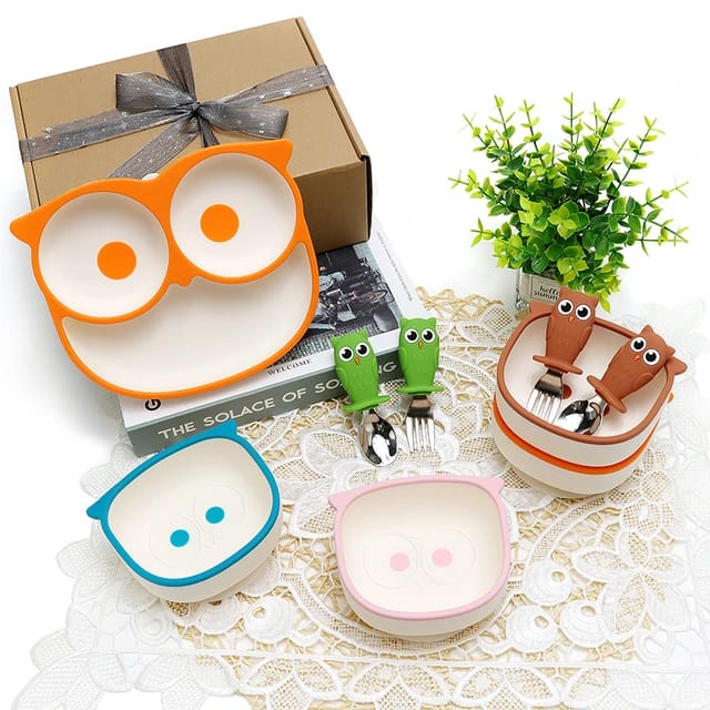 Buy MyneeMoe Cartoon Owl Suction Feeding Set - Customised Testing - at MyneeMoe Online In India