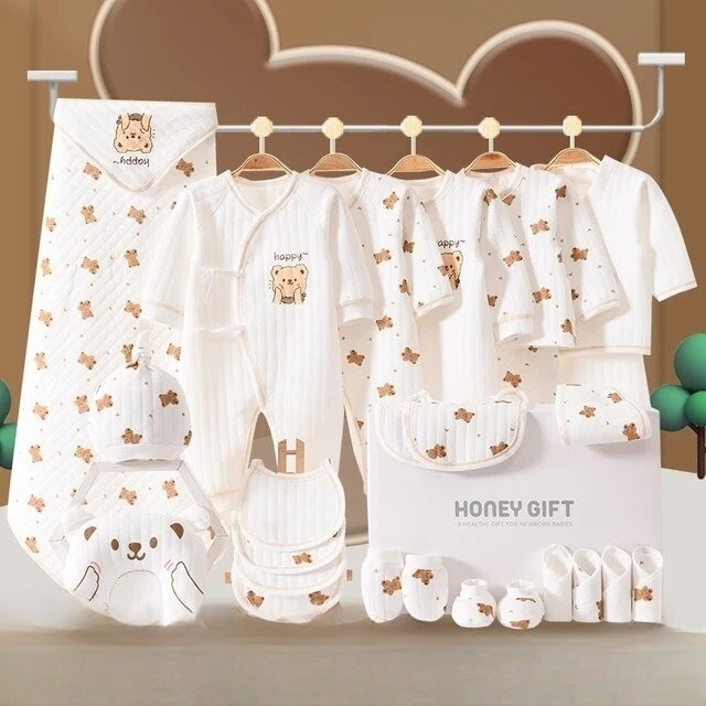 Buy MyneeMoe Happy Bear Honey Gift 26 PCs Newborn Baby Shower Gift Set โ Deluxe Baby Hamper White - at MyneeMoe Online In India