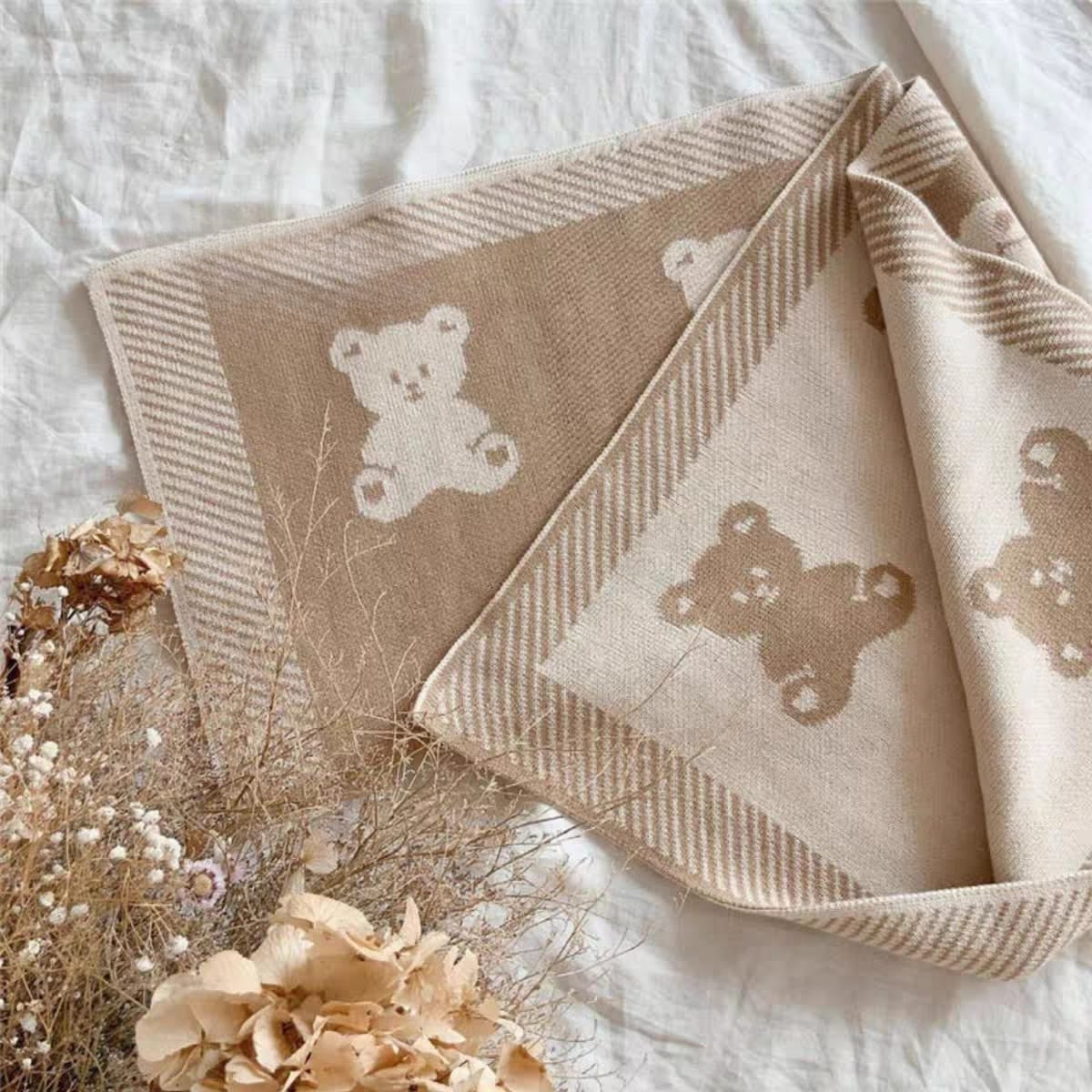 Buy MyneeMoe CozyCub Dual-Sided Knitted Baby Blanket with Cute Teddy Bear Design - Baby Blanket at MyneeMoe Online In India
