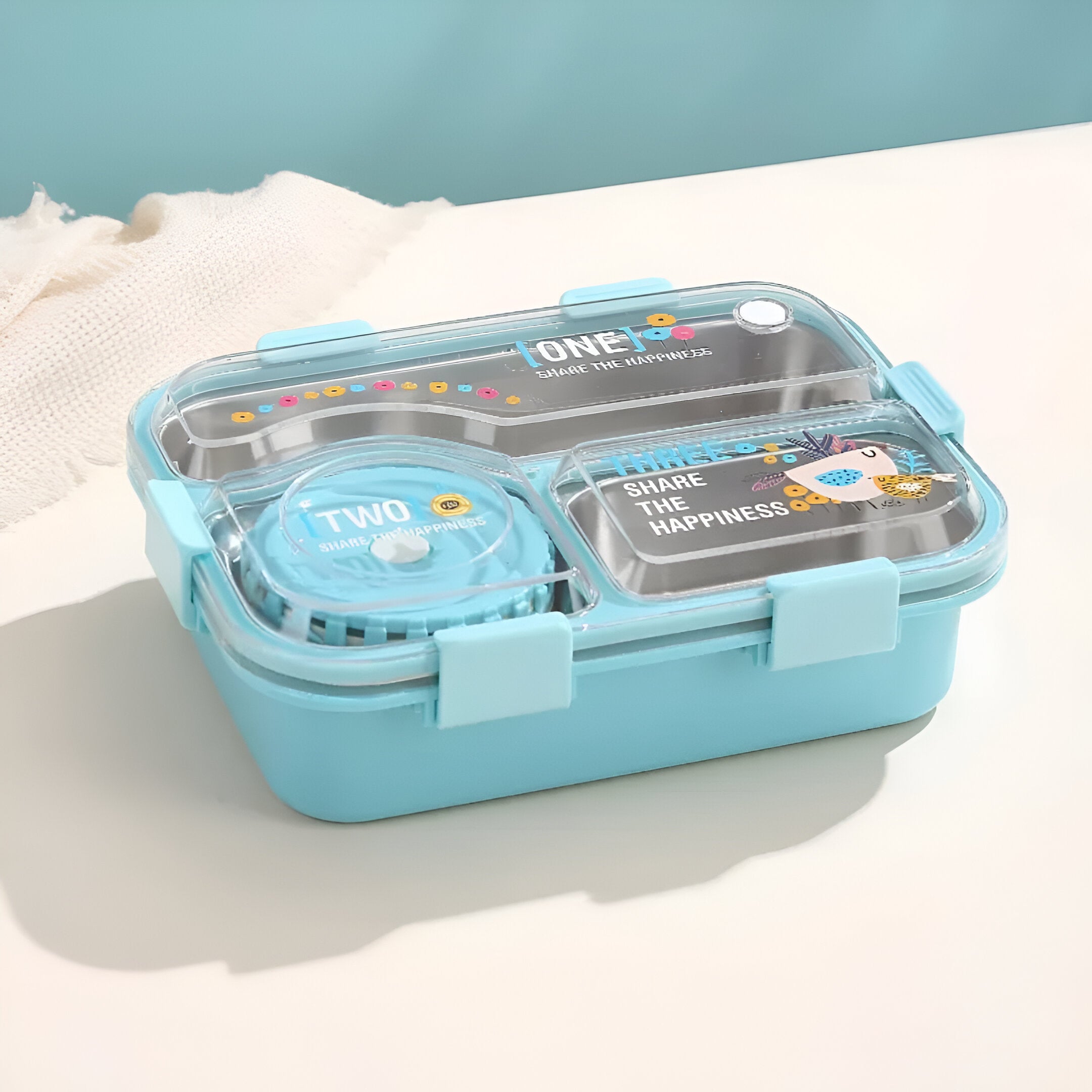 Buy MyneeMoe SmartMeal 3 Compartment Stainless Steel Bento Box – Durable, Portable & Dibbie Included Blue - Lunch Box at MyneeMoe Online In India