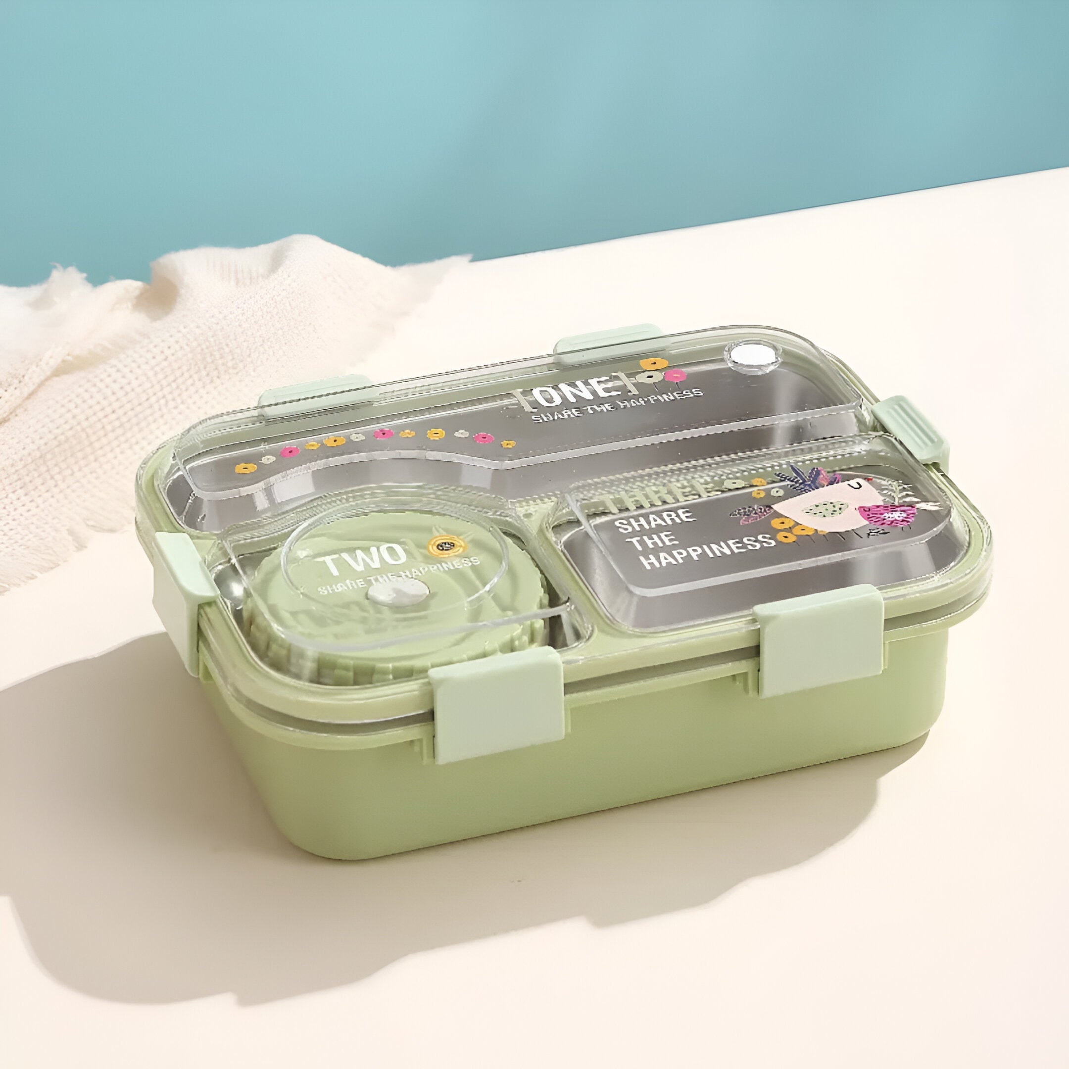 Buy MyneeMoe SmartMeal 3 Compartment Stainless Steel Bento Box – Durable, Portable & Dibbie Included Green - Lunch Box at MyneeMoe Online In India