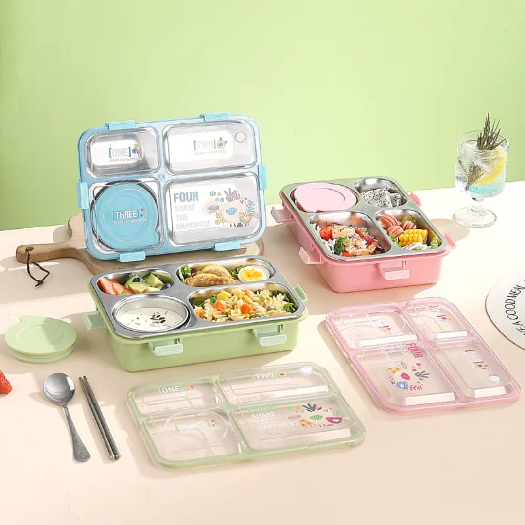Buy MyneeMoe SmartMeal 4 Compartment Stainless Steel Lunch Box – Sturdy, Portable & Dibbie Included - Bento Lunch Box at MyneeMoe Online In India