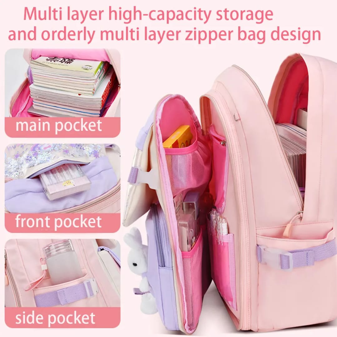 Buy MyneeMoe Soft Pastel Bunny Girls Backpack – Durable, Stylish & Spacious School Bag (Pink) - School Bag at MyneeMoe Online In India