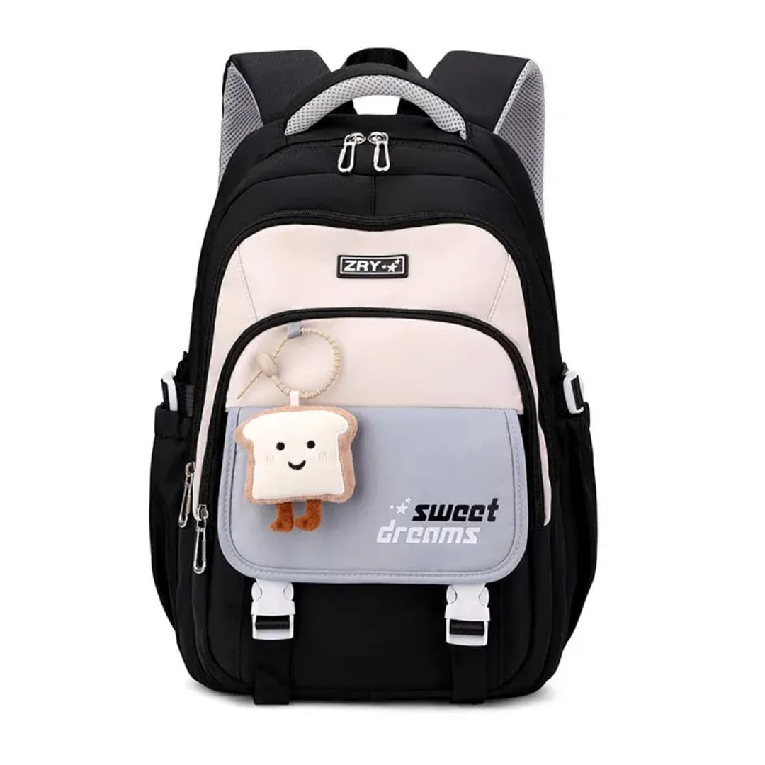 Buy MyneeMoe Sweet Dreams Stylish School Bag with Cute Bread Keychain Black - School Bag at MyneeMoe Online In India