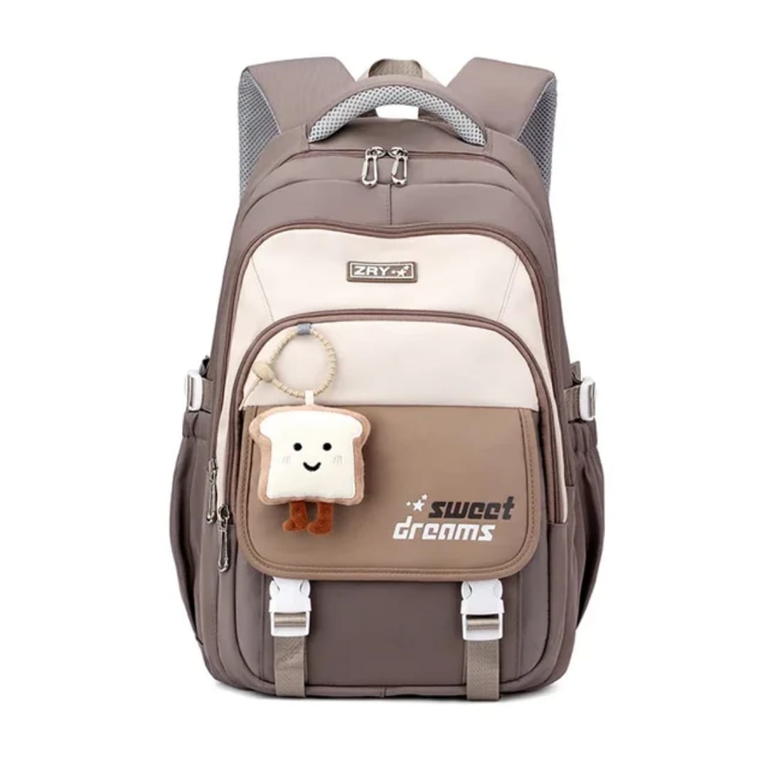 Buy MyneeMoe Sweet Dreams Stylish School Bag with Cute Bread Keychain Khaki - School Bag at MyneeMoe Online In India