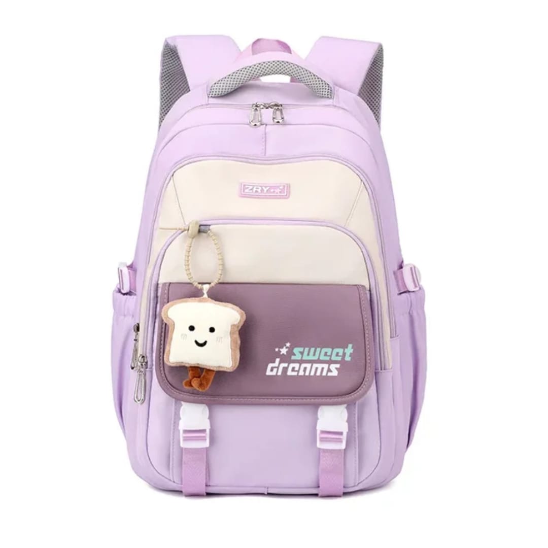 Buy MyneeMoe Sweet Dreams Stylish School Bag with Cute Bread Keychain Purple - School Bag at MyneeMoe Online In India