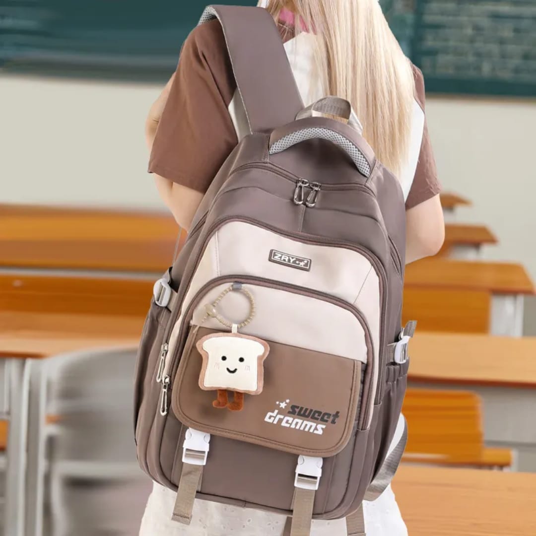Buy MyneeMoe Sweet Dreams Stylish School Bag with Cute Bread Keychain - School Bag at MyneeMoe Online In India