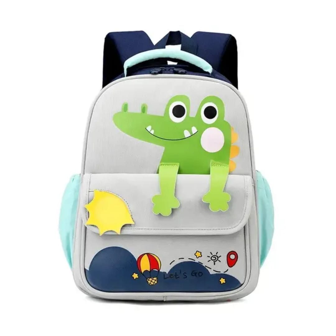 Buy MyneeMoe Cute Crocodile Kids Backpack – Lightweight & Comfortable Kindergarten Bag (Age 3-4Y) Light Grey - School Bag at MyneeMoe Online In India