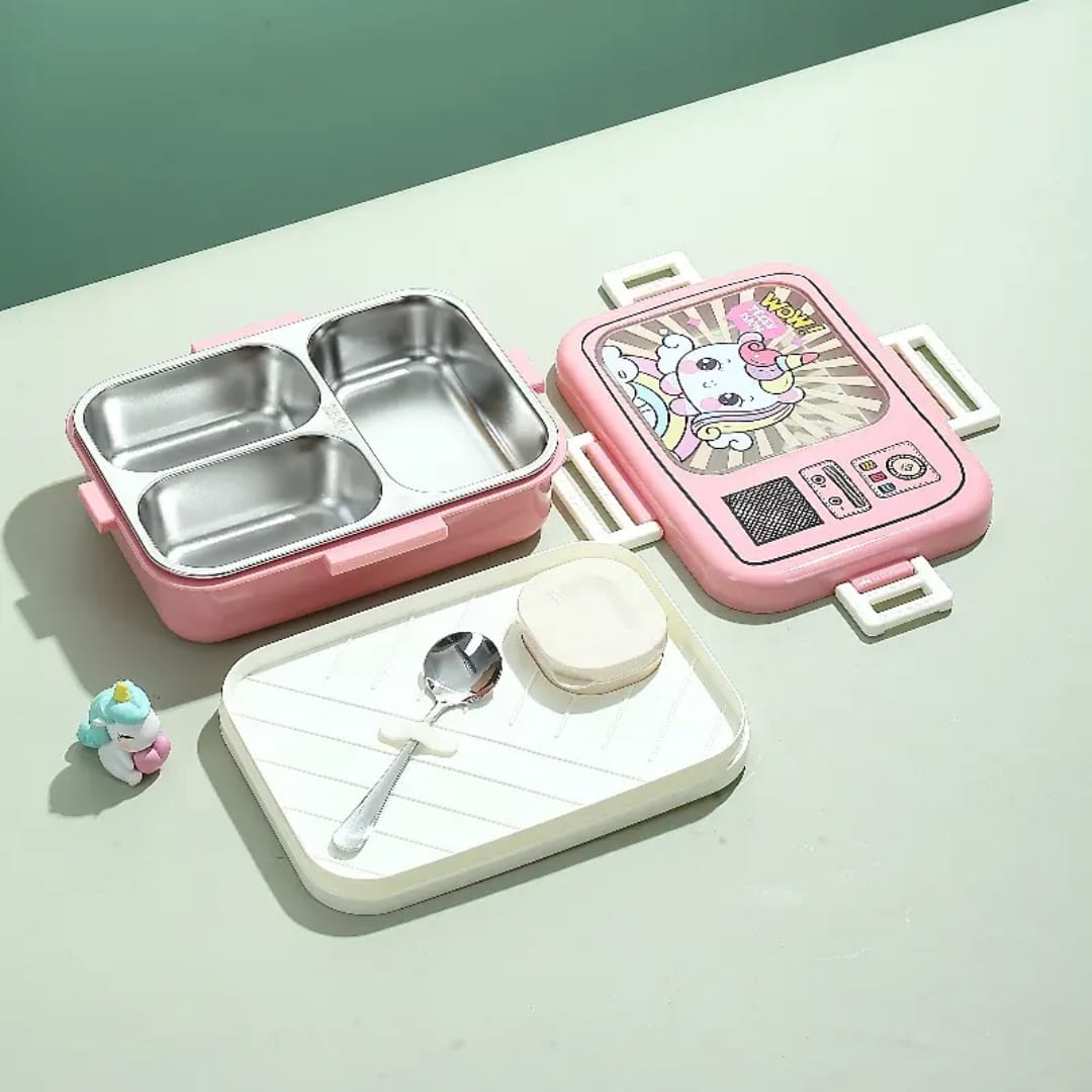 Buy MyneeMoe TVTummies 3 Compartment Stainless Steel Bento Lunch Box - Only for Solid Food Pink - Lunch Box at MyneeMoe Online In India