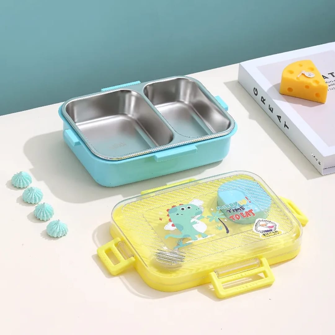 Buy MyneeMoe SnackyBoo 2 Compartment Staineless Steel Lunch Box- Only for Solid Food Blue & Yellow - Lunch Box at MyneeMoe Online In India