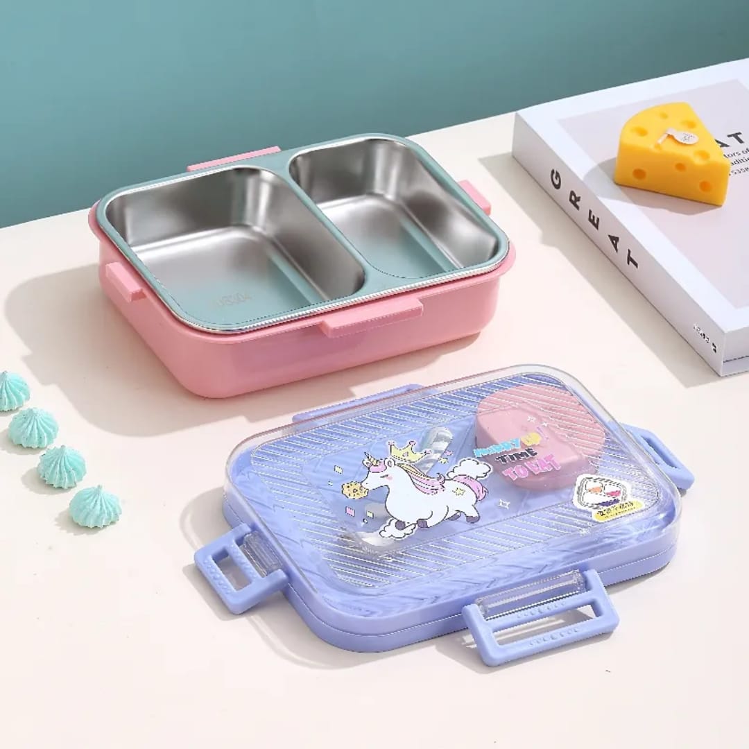 Buy MyneeMoe SnackyBoo 2 Compartment Staineless Steel Lunch Box- Only for Solid Food Pink & Purple - Lunch Box at MyneeMoe Online In India