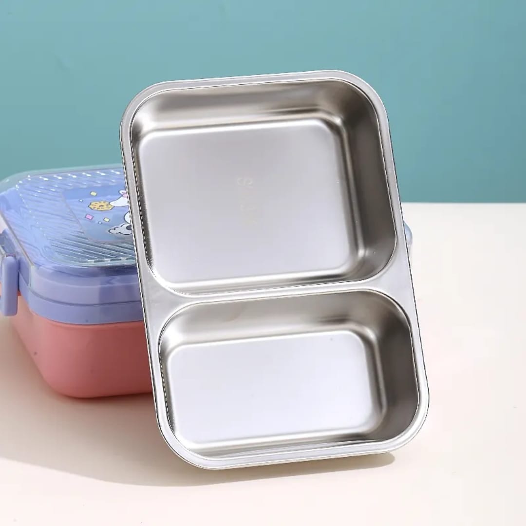 Buy MyneeMoe SnackyBoo 2 Compartment Staineless Steel Lunch Box- Only for Solid Food - Lunch Box at MyneeMoe Online In India