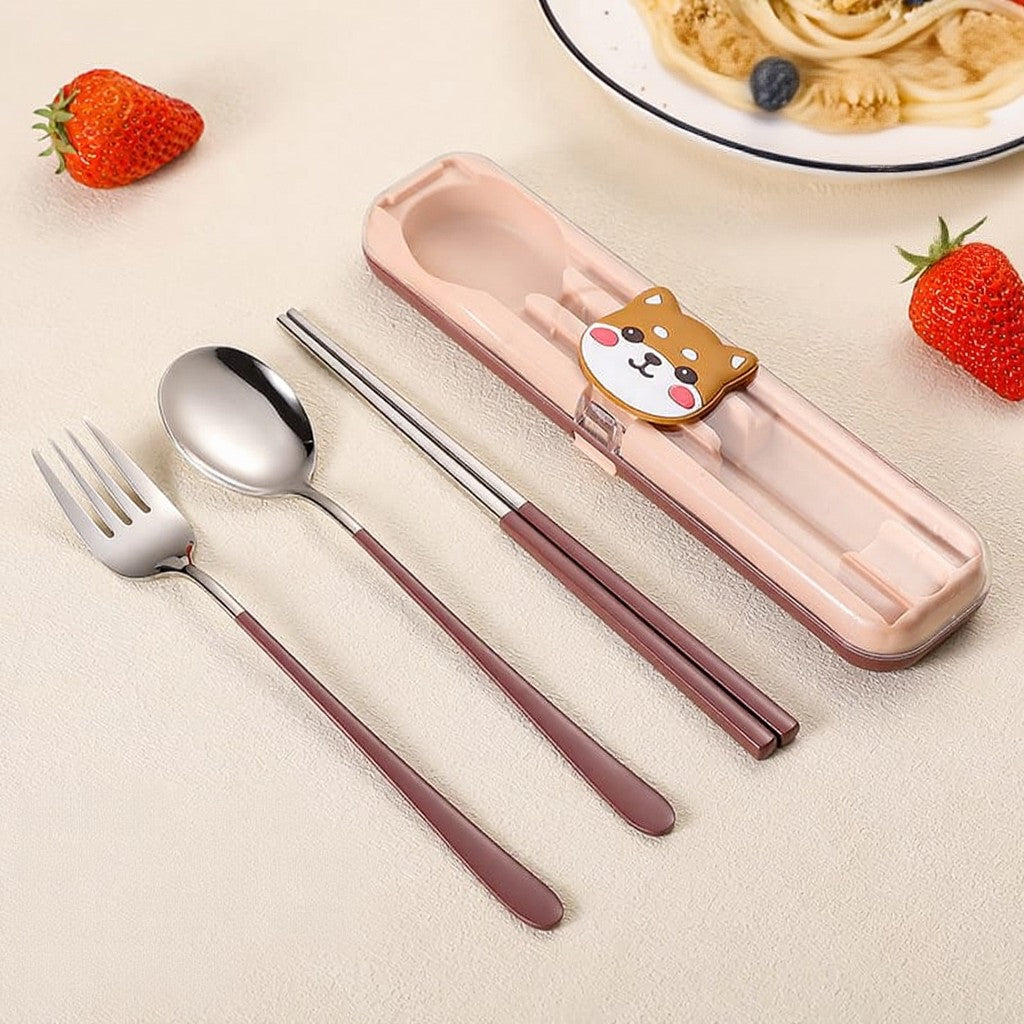 Buy MyneeMoe Chibi Bites Travel Cutlery Set – Spoon, Fork & Chopsticks in Cute Lock Box Muted Maroon - Cutlery Set at MyneeMoe Online In India