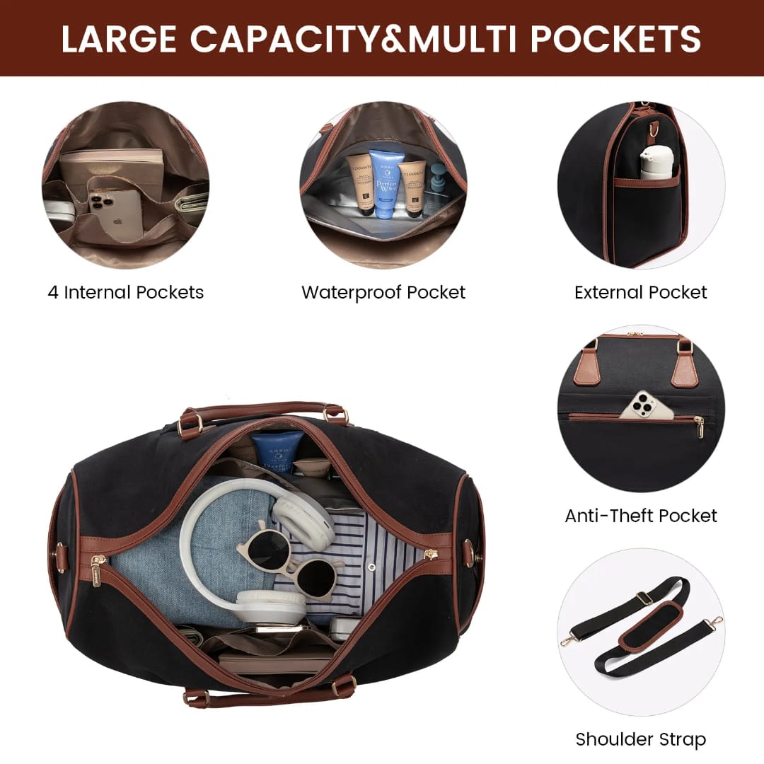 Buy MyneeMoe Lovevook 3 in 1 Garment Duffel Bag | Convertible Carry-On Hanging Suit Travel Bag (Black & Brown) - Travel & Tote Bags at MyneeMoe Online In India