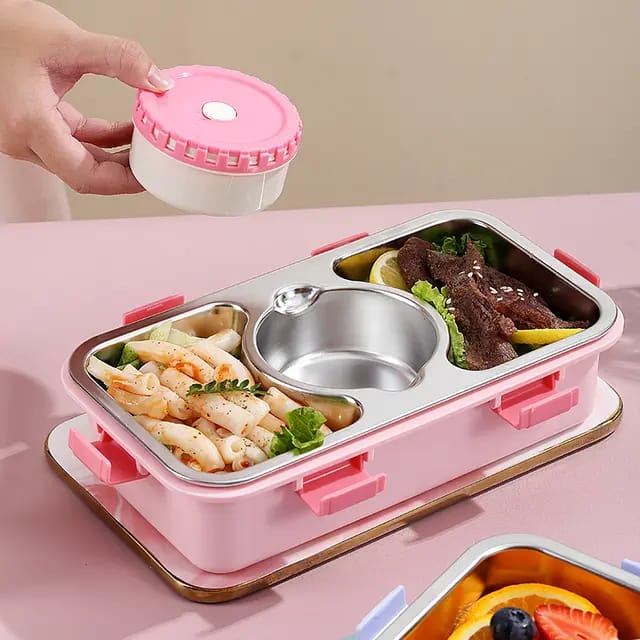 Buy MyneeMoe Bento Buddy 3 Compartment Stainless Steel Lunch Box with Bowl – For Solid Food - Bento Lunch Box at MyneeMoe Online In India