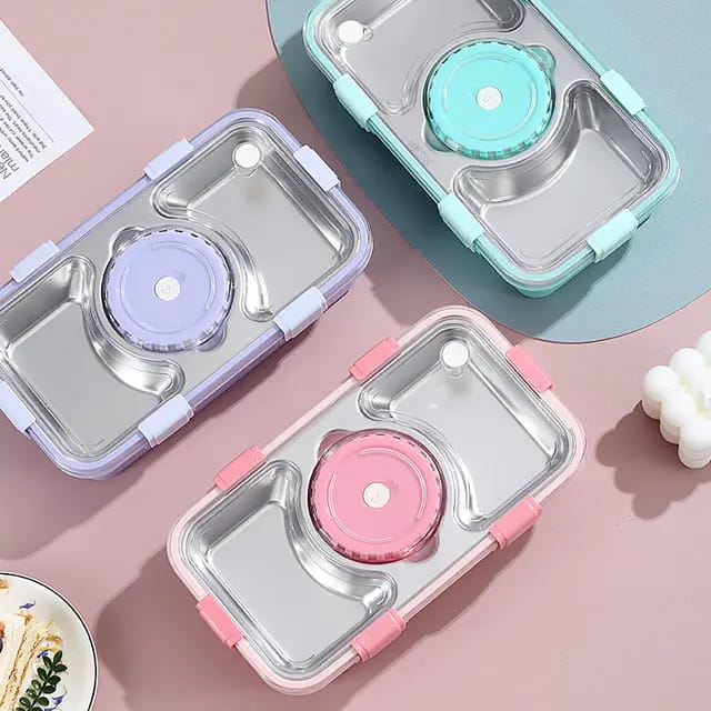 Buy MyneeMoe Bento Buddy 3 Compartment Stainless Steel Lunch Box with Bowl – For Solid Food - Bento Lunch Box at MyneeMoe Online In India