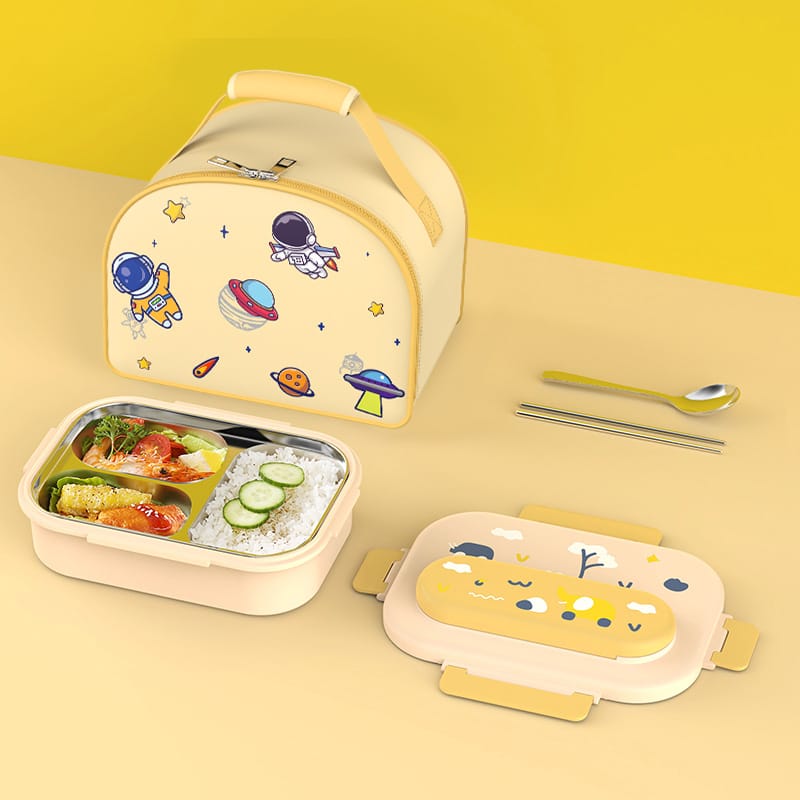 Buy MyneeMoe Space Themed Kids Stainless Steel Lunch Box with Insulated Bag & Cutlery Set Yellow - Kids Lunch Box at MyneeMoe Online In India
