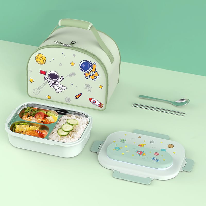 Buy MyneeMoe Space Themed Kids Stainless Steel Lunch Box with Insulated Bag & Cutlery Set Green - Kids Lunch Box at MyneeMoe Online In India