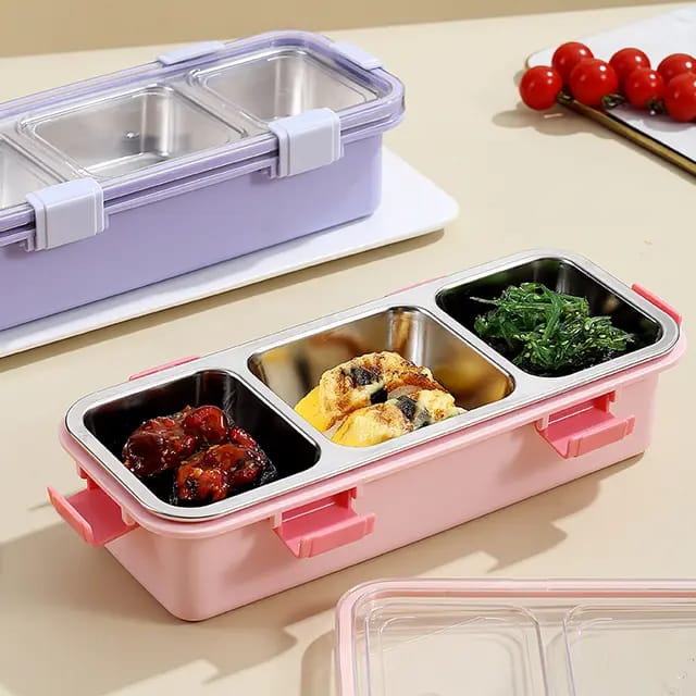 Buy MyneeMoe TreatTrunk Premium 3 Compartment Stainless Steel Snack & Meal Box - Lunch Box at MyneeMoe Online In India