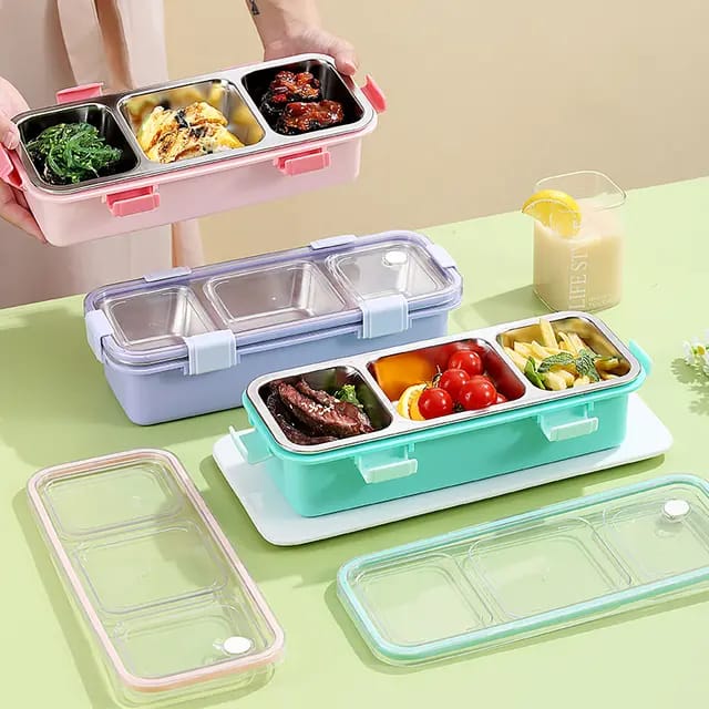 Buy MyneeMoe TreatTrunk Premium 3 Compartment Stainless Steel Snack & Meal Box - Lunch Box at MyneeMoe Online In India