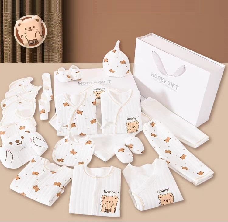 Buy MyneeMoe Happy Bear Honey Gift 26 PCs Newborn Baby Shower Gift Set โ Deluxe Baby Hamper - at MyneeMoe Online In India
