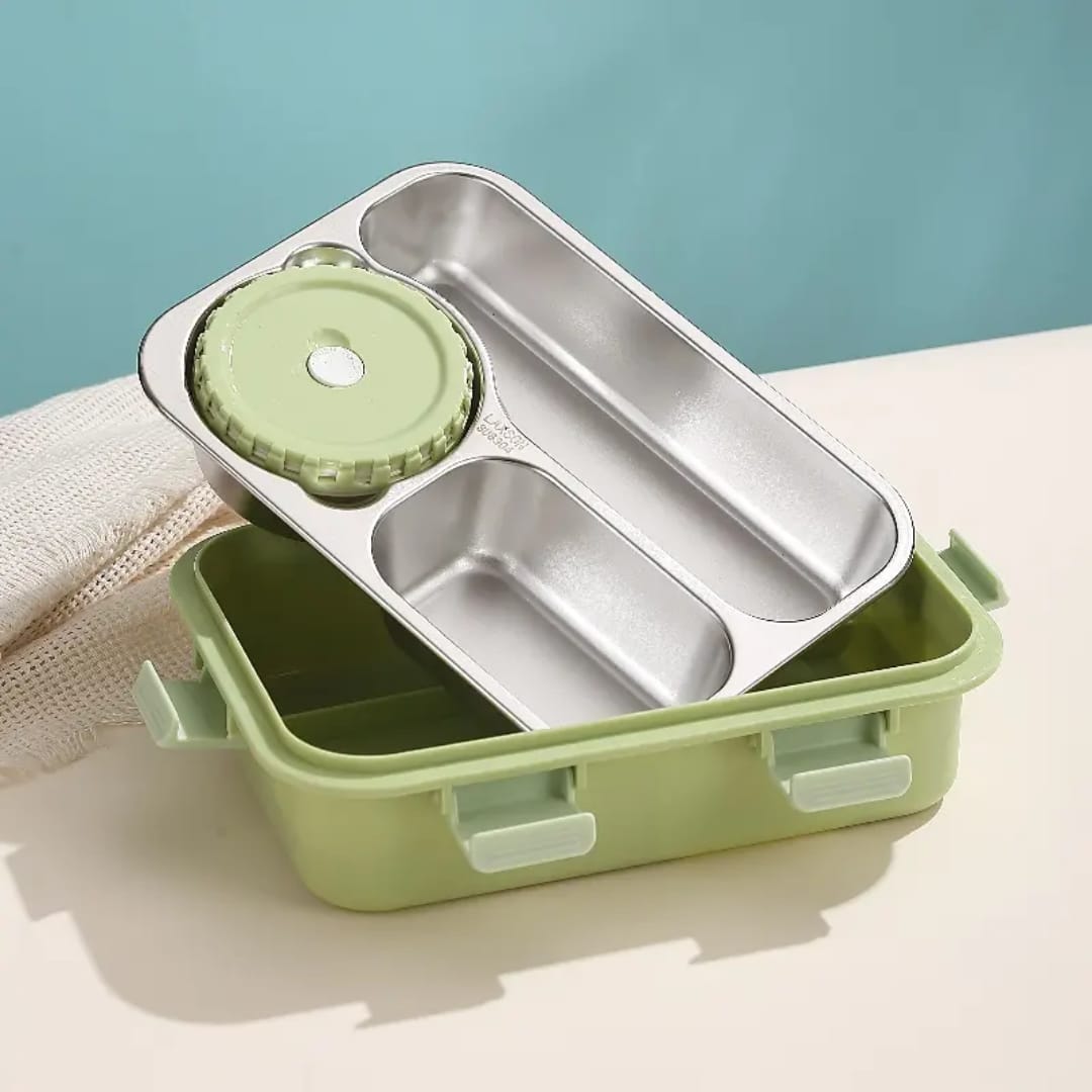 Buy MyneeMoe SmartMeal 3 Compartment Stainless Steel Bento Box – Durable, Portable & Dibbie Included - Lunch Box at MyneeMoe Online In India