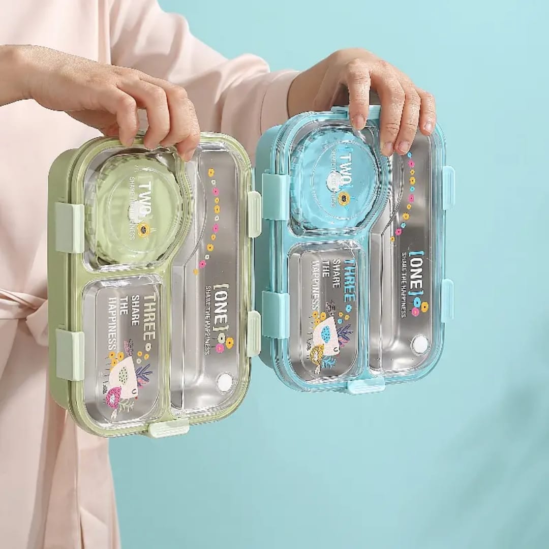 Buy MyneeMoe SmartMeal 3 Compartment Stainless Steel Bento Box – Durable, Portable & Dibbie Included - Lunch Box at MyneeMoe Online In India