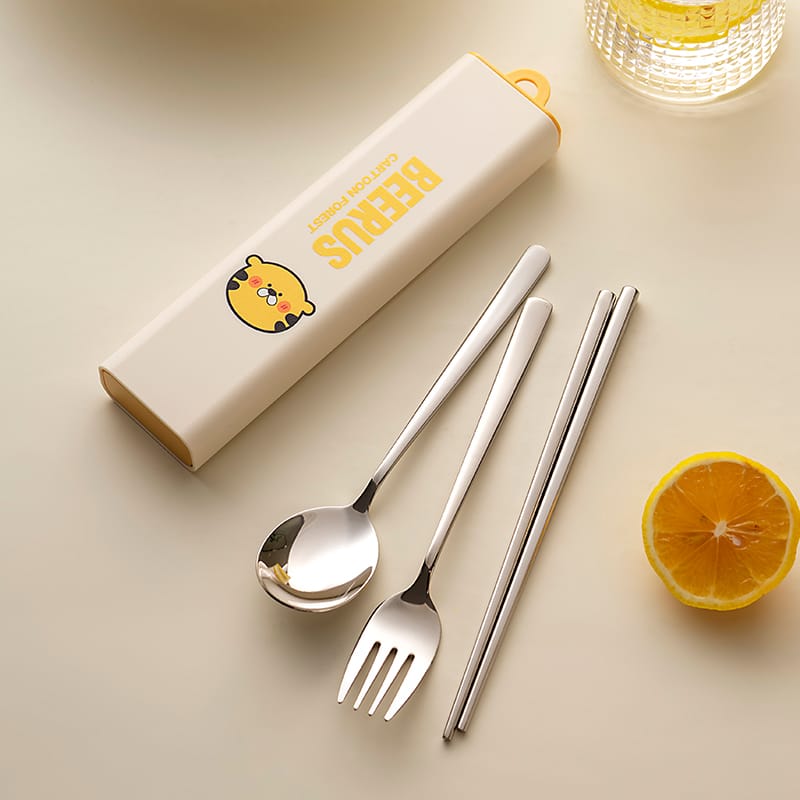 Buy MyneeMoe BEERUS Cartoon Forest 3-Piece Cutlery Set – Spoon, Fork & Chopsticks with Cute Case - Cutlery Set at MyneeMoe Online In India