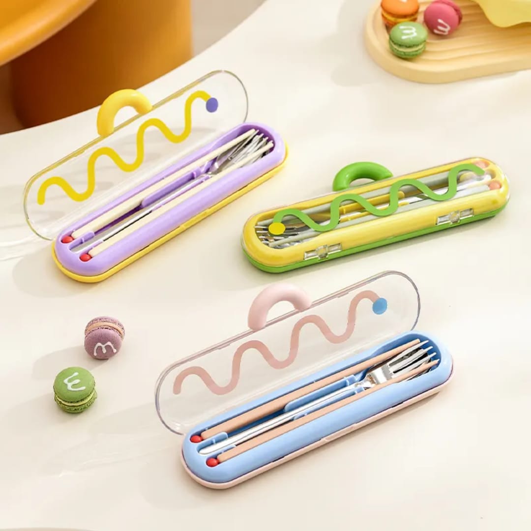 Buy MyneeMoe GoBite Travel Cutlery Set – Spoon, Fork & Chopsticks in Cute Case - Cutlery Set at MyneeMoe Online In India